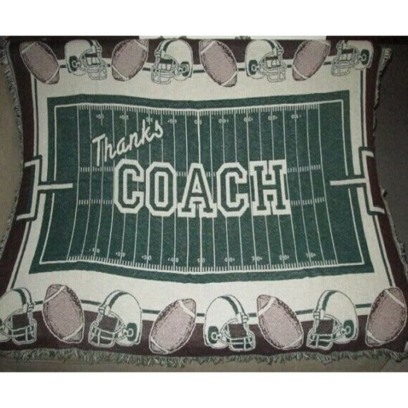 Unbranded Other - New Thanks Football Coach Woven Afghan Throw Gift Blanket Sports Team Leader NIP